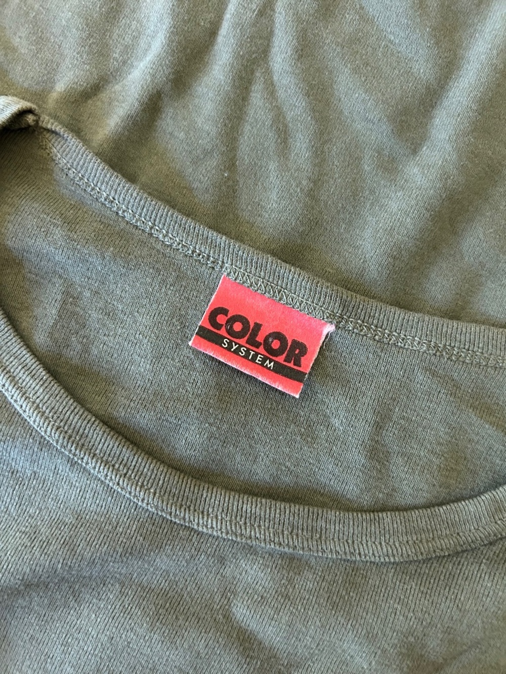 Color System Olive Green Long Sleeve Crewneck Top
